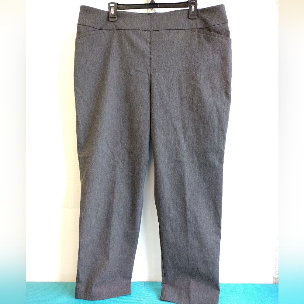 Terra & Sky Women's Pull On Tummy Control Dress Pants Gray 1X (16W-18W)